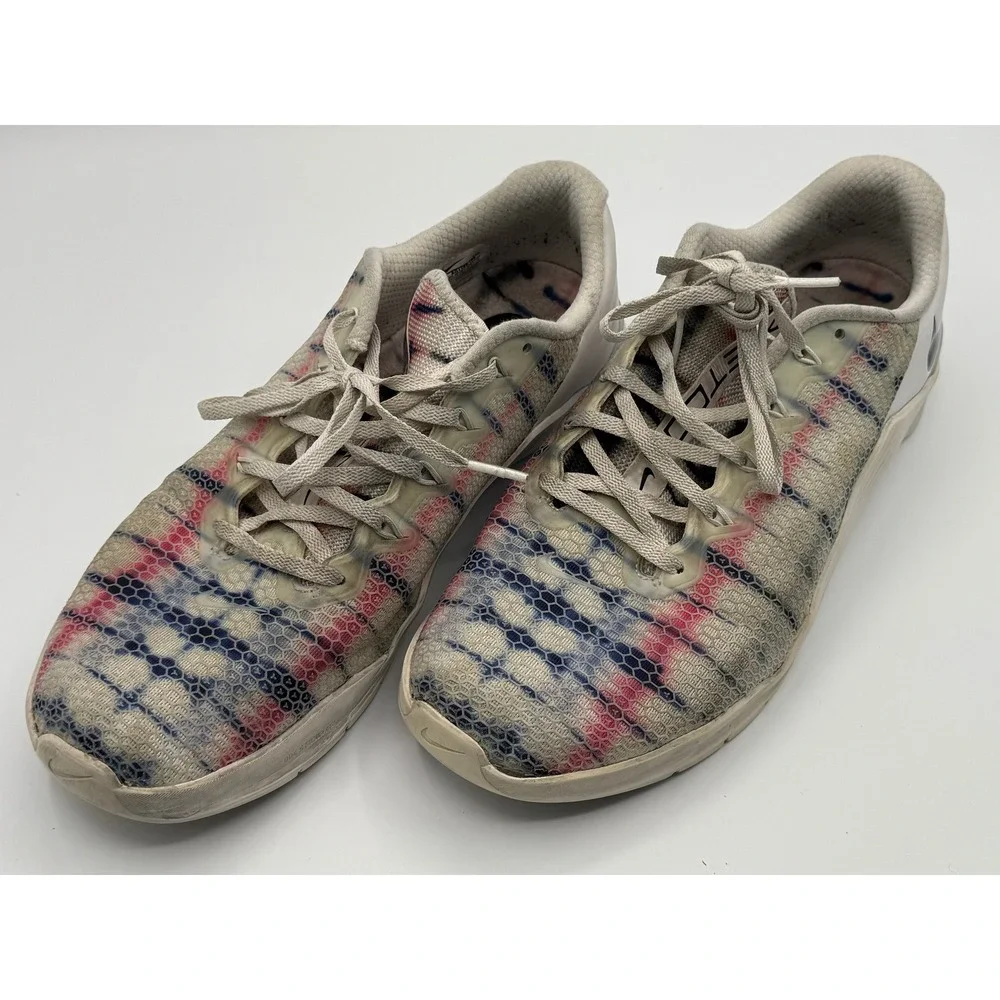 Nike Metcon 5 Mens 10.5 Training Shoes Tie Dye Plaid Red White Blue AQ1189-100